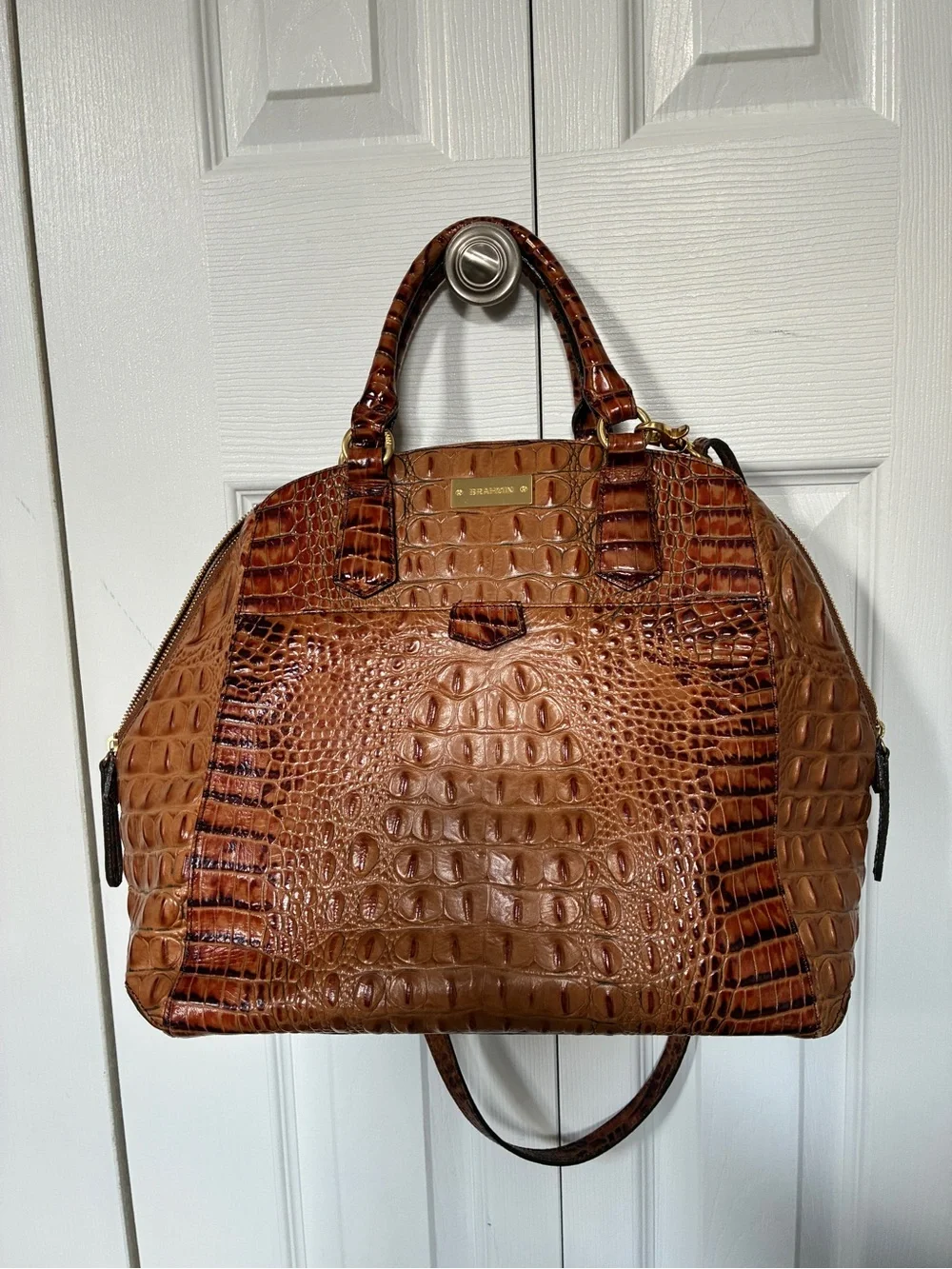 Brahmin Pecan Melbourne Croc-Embossed Satchel Handbag